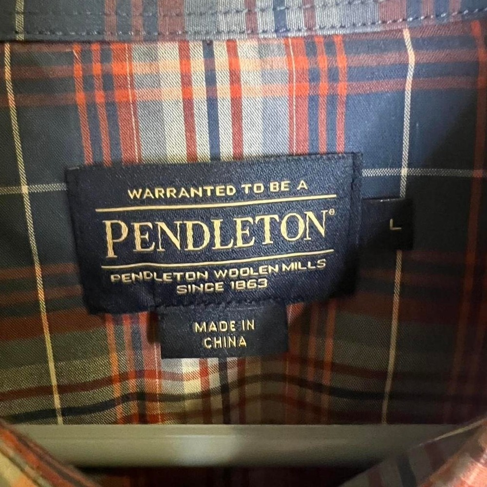 Pendleton Frontier Mens Blue Orange Plaid Western Snap Long Sleeve Shirt Large - Picture 4 of 5